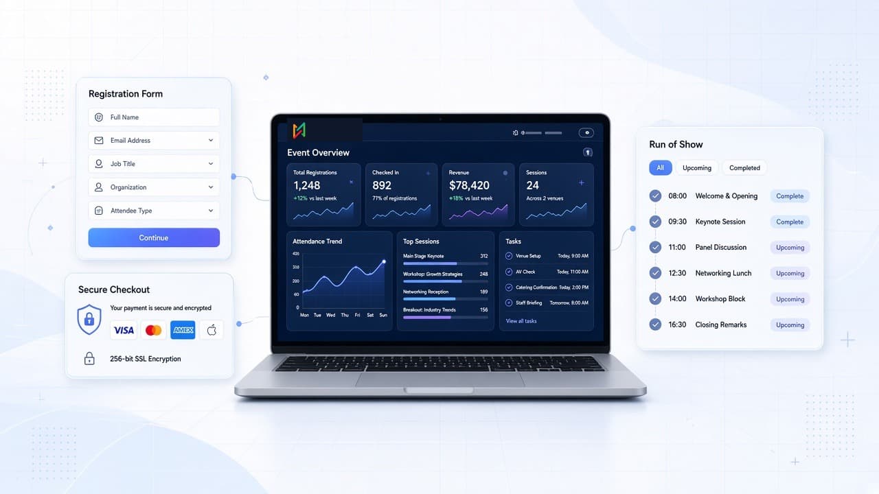 Eventum Global connected platform — event websites, registration, payments, and operations in one ecosystem