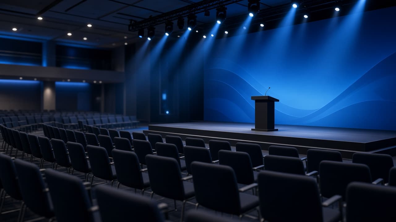 Conference venue with stage lighting