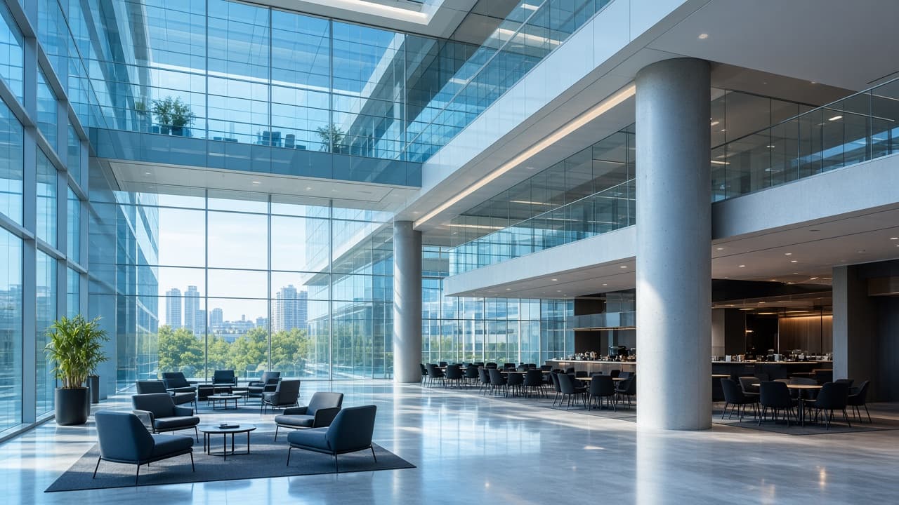 Modern corporate atrium for enterprise events